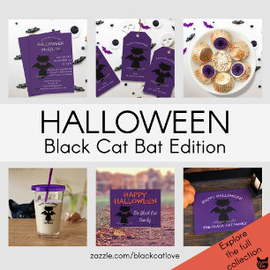 Gobelets En Papier Cute Noir Chat Bat Enfants Halloween Party Purple