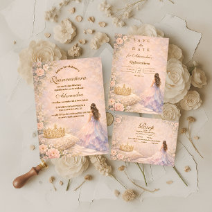 Invitation Quinceañera Conte de Fées Couronne Dorée