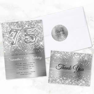 Glittery Silver Foil 75. Geburtstag Vielen Dank Postkarte