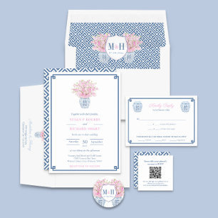 Preppy Pink & Navy Blue Wedding Food Choices RSVP Karte