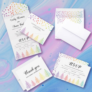 Invitation Trois Volets Rainbow couleurs arbres, points lesbiennes mariage