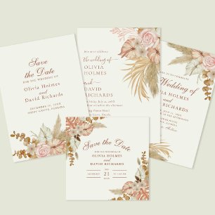 Save The Date Boho Floral Pampas Mariage en herbe Enregistrer la