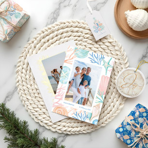 Blue Watercolor Seashell & Sripe Muster Geschenkpapier Set