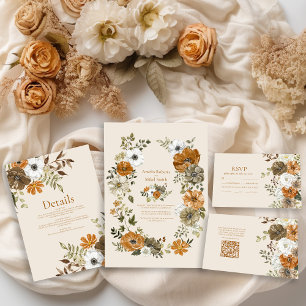Elegante Herbstaquarell-Blumenhochzeit All In One Einladung