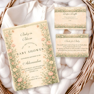 Invitation Baby Shower Botanique Rose Vintage