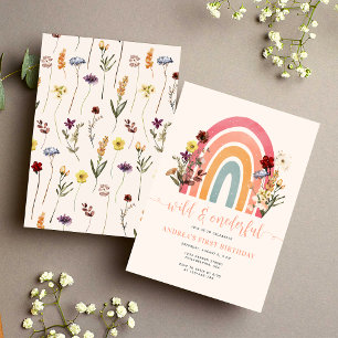 Boho Wild & Onederful Wildblume Rainbow Birthday Runder Aufkleber