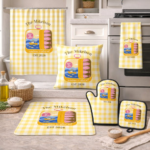 Linge De Cuisine Sardines à carreaux Nom de famille personnalisé
