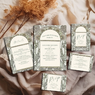 Bougainvillea Green Art Nouveau Mucha Wedding Begleitkarte