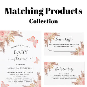 Babydusche Schmetterling Pampas Rose Luxus Einladung