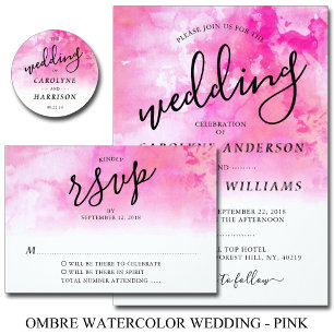 Ombre Watercolor Wedding Einladung - Rosa