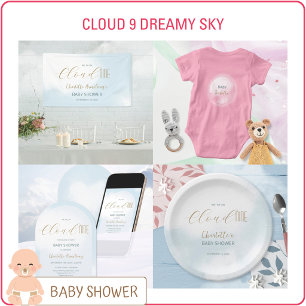 Wir sind auf Cloud 9 Elegant Dreamy Blue Baby Show Einladung