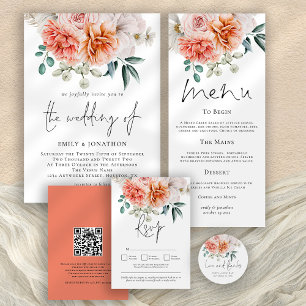 Prospectus 11,4 Cm X 14,2 Cm PAPER Peonies Coral QR Wedding Evening Party 