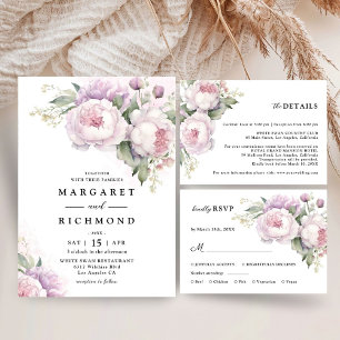 Dusty Lila Peony Elegant Wedding Save the Date Einladung