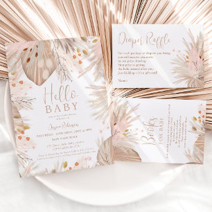 Boho pampas grass gender neutral hello baby shower einladung