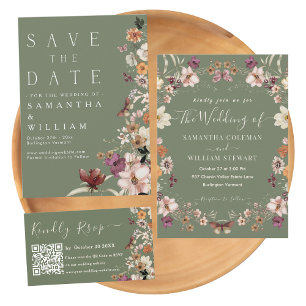 Boho Wildblume Rustikale Seite Grün Save the Date Einladung