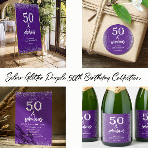 Invitation Fête d'anniversaire 50 ans Glitter Argent Violet 