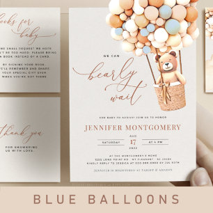 Invitation Teddy Bear Balloon Boy Bearly Wait