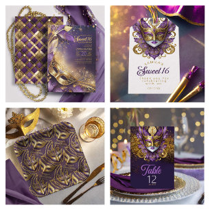 Invitation Sweet 16 Masquerade Purple Gold ID1032