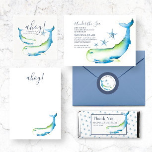 Carte De Correspondance Papier à lettres Blue Watercolor Whale