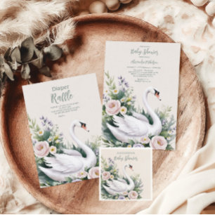 Soft Blush Swan Princess Pink Baby Dusche Einladung