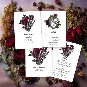 Einladung von Burgundy Floral Gothic Wedding QR Co