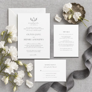 Invitation Olivia Élégant Mariage Catholique Monogramme Gris
