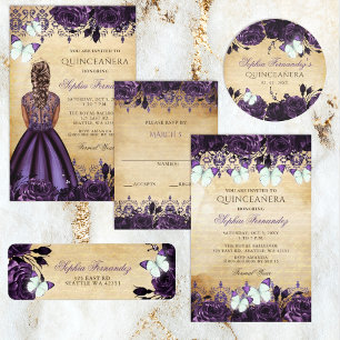 Elegant Rustikal Vintag Lila RSVP Karte