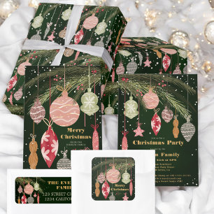 Sticker Carré Ornements vintages Joyeux Illustrations de Noël