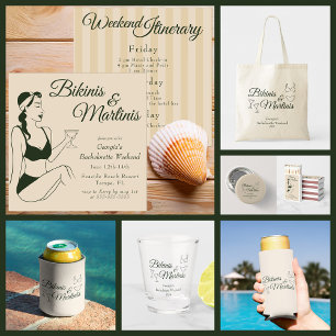 Retro-Bikinis und Martinis Junggesellinnenabschied Einladung
