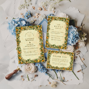 Goldene Zitrusgarten-Hochzeit RSVP Karte