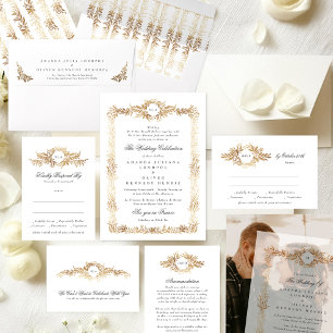 eleganter goldener botanischer Rahmen Monogramm Ho Einladung
