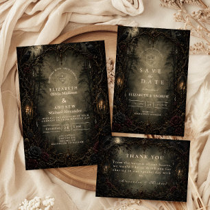 Save The Date Mariage gothique dans une forêt enchantée et lunat