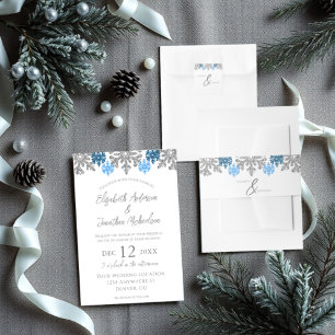 Silver Blue Snowflakes Winterhochzeit Einladungsbanderole