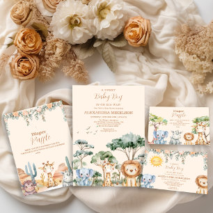 Invitation Tropical Jungle Safari Animaux Baby showers Garçon