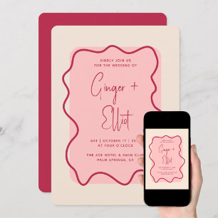Invitation En Aluminium Cadre moderne Gras Wavy Magenta Rose Mariage Gold