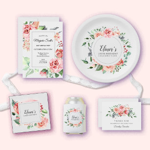 Carte De Remerciements Élégante Rose rose florale 100e Anniversaire plat