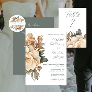 Sticker Rond Élégant Taupe Avec Mariage Floral Vert