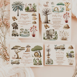 Invitation Tropical Jungle Safari Animaux Baby showers Garçon