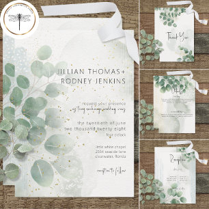 Invitation Moderne Sage Green Eucalyptus & Gold Mariage
