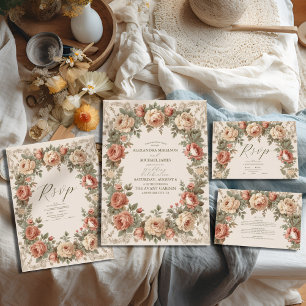 Cartons Réponse Olive & Orange Mariage Vintage Art Nouveau Floral