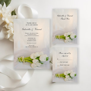 Bouquet blanc Tulip Printemps mariage carte RSVP