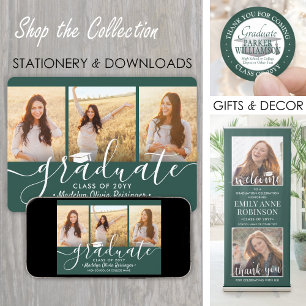 3 Fotocollage Green and White Graduation Party Einladung