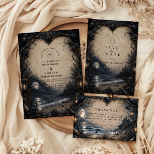Invitation Mariage gothique sur une plage sombre