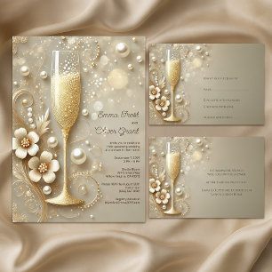 Champagne & Pearl Elegante Hochzeits-Party Quadratischer Aufkleber