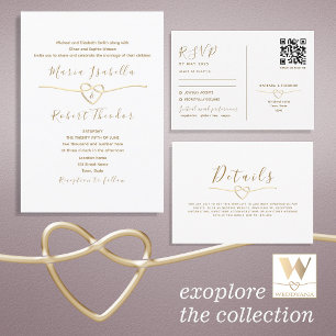 Gold-Hochzeitskarte mit zwei Funktionen und QR-Cod RSVP Karte