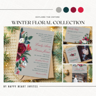 Invitation Vacances florales d'hiver Noël Mariage décembre