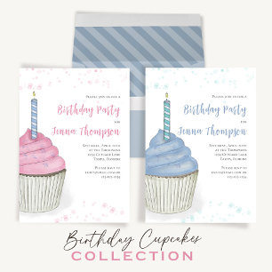 Niedliche Geburtstag Whimsical Blue Cupcake QR-Cod Postkarte