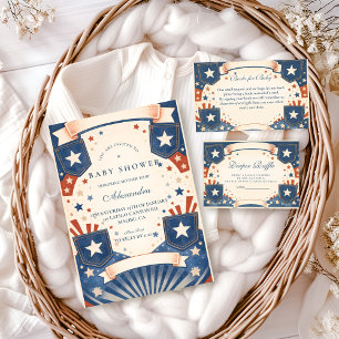 American Boy Vintage Denim Stars Baby Shower Einladung