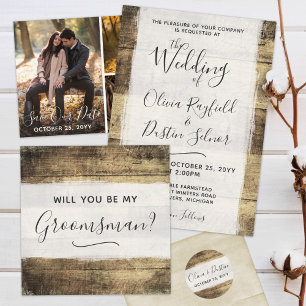 Save the Date Rustic Wood Wedding Foto Collage