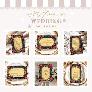 Navy Blauer Blumenzelt Art Nouveau Begleitkarte